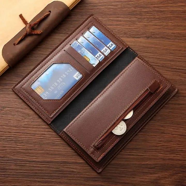 Men's Long Leather Wallet - Textured Design