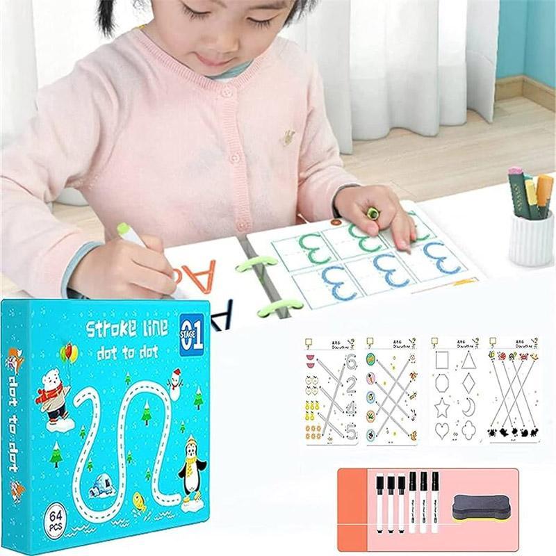 Reusable Magical Tracing Workbook Set for kids (64 pages)