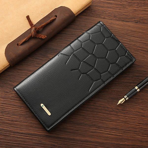 Men's Long Leather Wallet - Textured Design