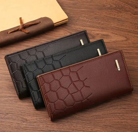 Men's Long Leather Wallet - Textured Design