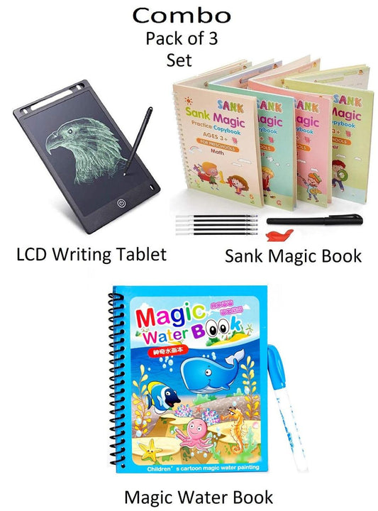 Kid's Combo Bundle (1 Sank Magic Book Set, 1 LCD Writing Tablet, 1 Magic Water Book)