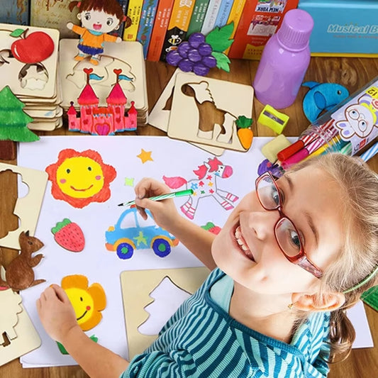 Wooden Drawing Stencils Set For Kids (50Pcs)