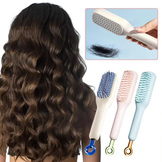 Self-cleaning Hair Comb Anti Static Retractable One-pull Massage Brush